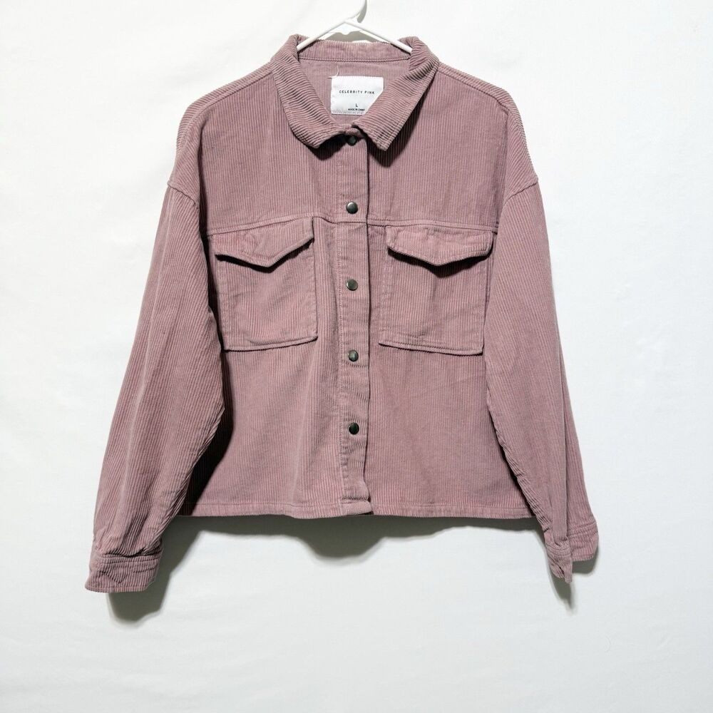 Celebrity Pink Corduroy Jacket Womens Large Button Front Shacket Pink Cotton